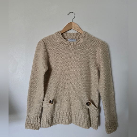 montaldo's Sweaters - Vintage Montaldo's Wool Blend Beige Womens Knit Sweater Small Made In Italy